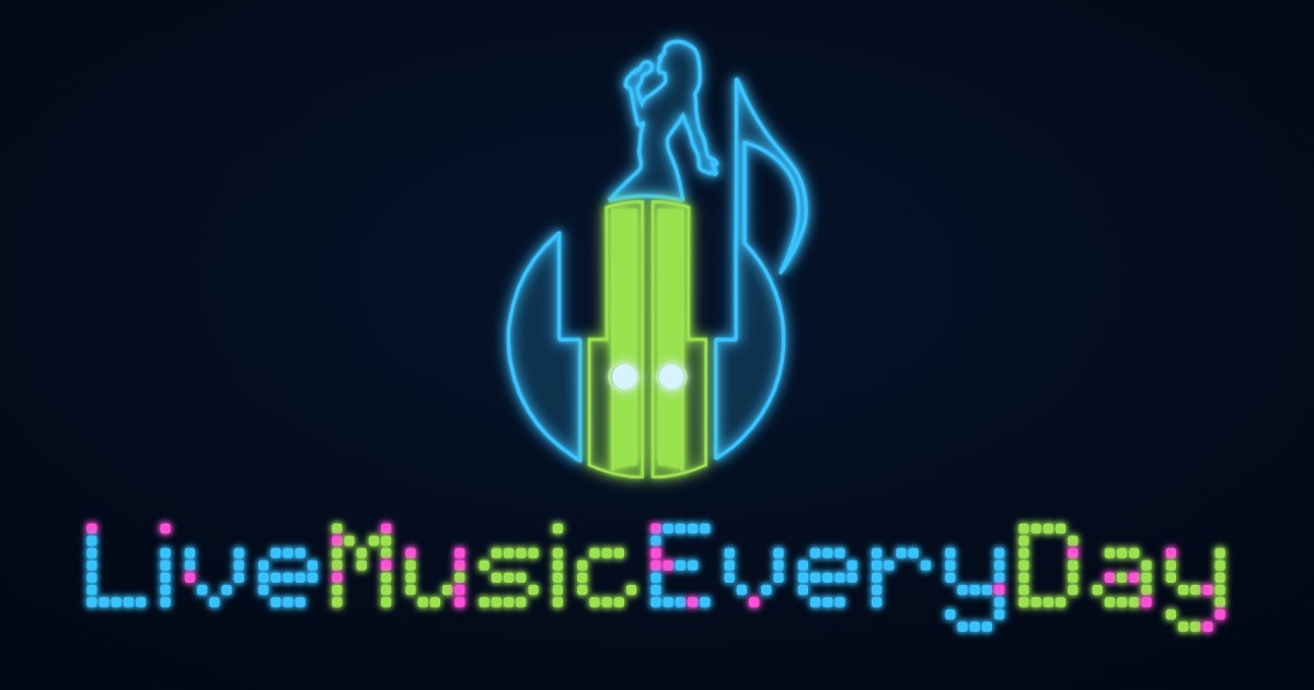 LiveMusicEveryDay.com logo reimagined in glowing neon with beat-pad lettering